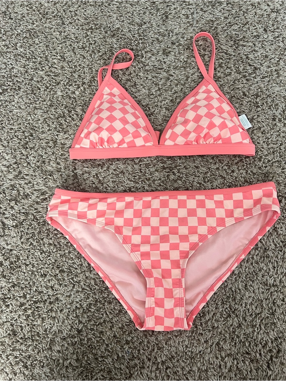 Kona Sol Women’s coral Checkered Triangle Bikini Swim Set
